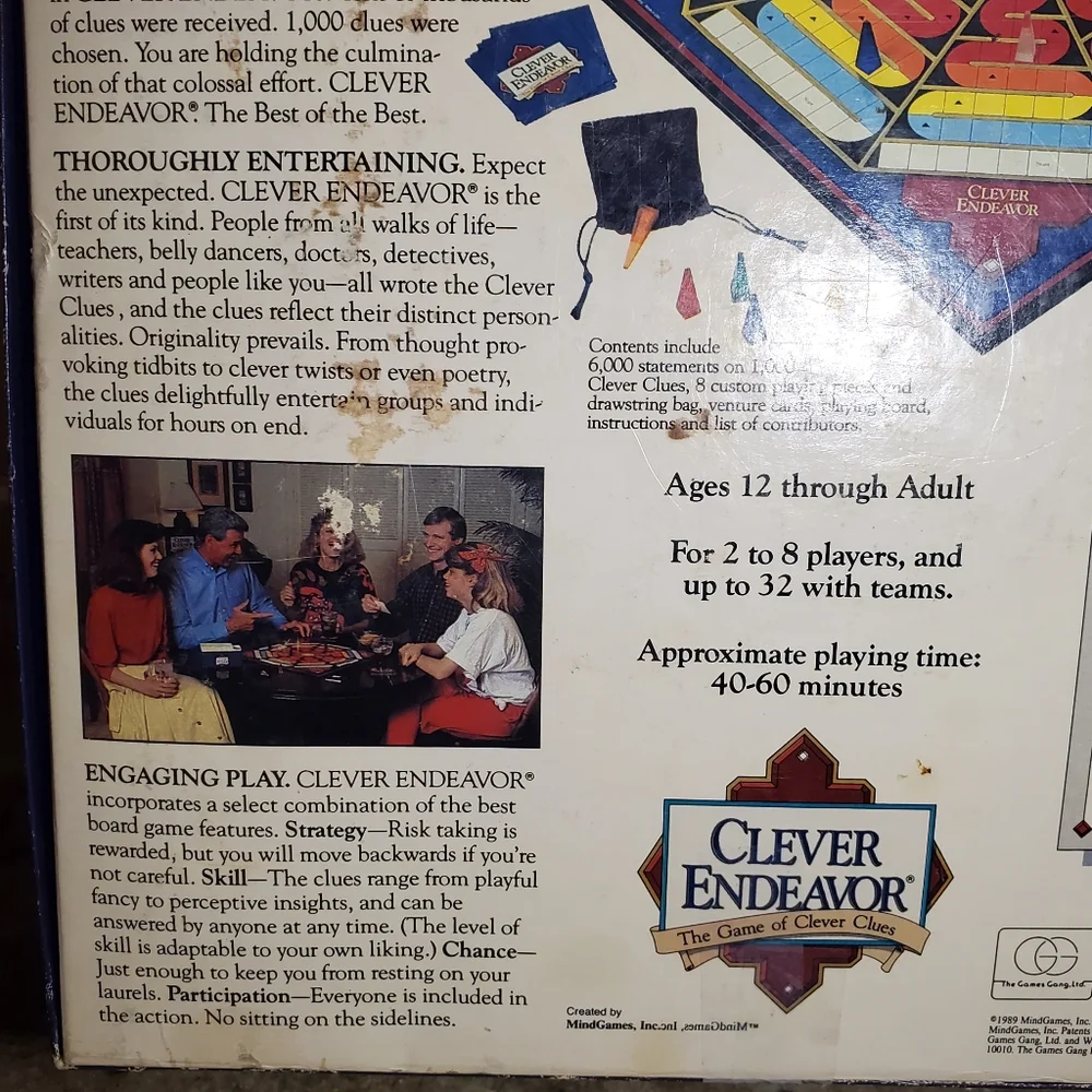 Clever Endeavor Deluxe Edition‎ Board Game by Mind Games 1989 Vintage EC